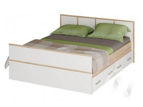 Двуспальная кровать 1,4м Сакура (дуб сонома/белый) в Быструхе - bystruha.mebel-nsk.ru | фото
