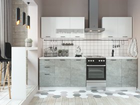 Кухонный гарнитур Дуся 2,0 м (белый глянец/цемент) в Быструхе - bystruha.mebel-nsk.ru | фото