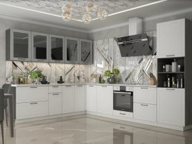 Модульная кухня Глэдис (белый снег/лайт грей софт/корпус анкор темный) в Быструхе - bystruha.mebel-nsk.ru | фото