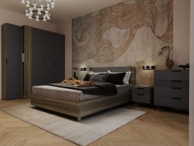 Модульная спальня Борнео (джара темная/хангва) в Быструхе - bystruha.mebel-nsk.ru | фото