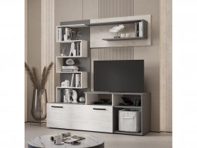 Стенка Евро (графит/дуб крафт белый) в Быструхе - bystruha.mebel-nsk.ru | фото