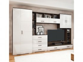 Стенка Коста МДФ (дуб венге/белый глянец) в Быструхе - bystruha.mebel-nsk.ru | фото