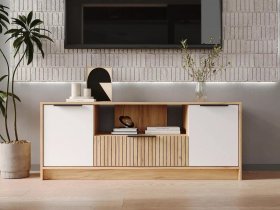 Тумба под ТВ  ТМ-001 Ивис (дуб крафт золотой/белый) в Быструхе - bystruha.mebel-nsk.ru | фото